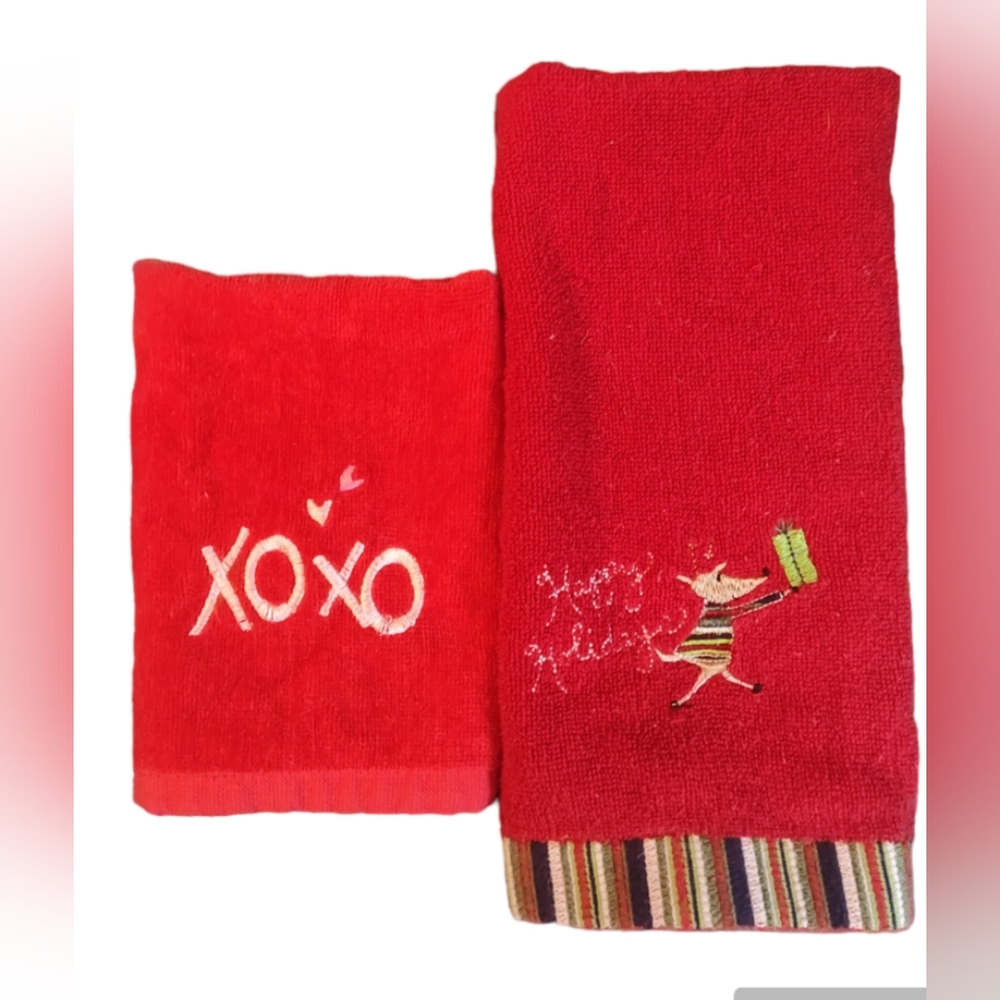 Happy Holiday and Valentine's Day  Red Tea Towel Set